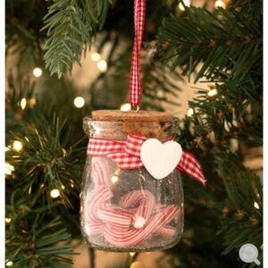 Realistic Candy Cane Jar Ornament Glass Jar 3" Christmas Peppermint Candyland